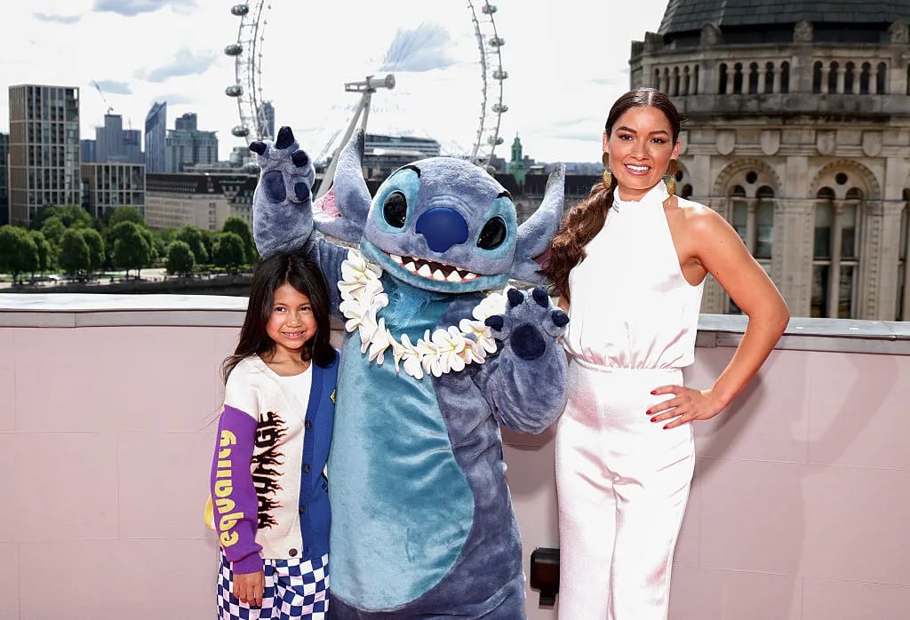 LONDON, ENGLAND - MAY 12: (L-R) Maia Kealoha, Stitch and Sydney Agudong attend the UK Photocall of Disney's "Lilo &amp; Stitch" at The Corinthia Hotel on May 12, 2025 in London, England.