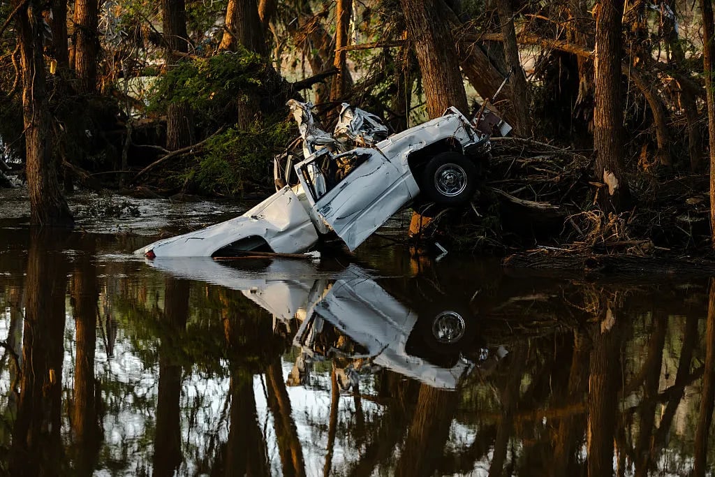 INGRAM, TEXAS - JULY 8: Debris lays along the Guadalupe River after it was swept up in the flash flooding on July 8, 2025 in Ingram, Texas. Heavy rainfall caused flooding along the Guadalupe River in central Texas with multiple fatalities reported.