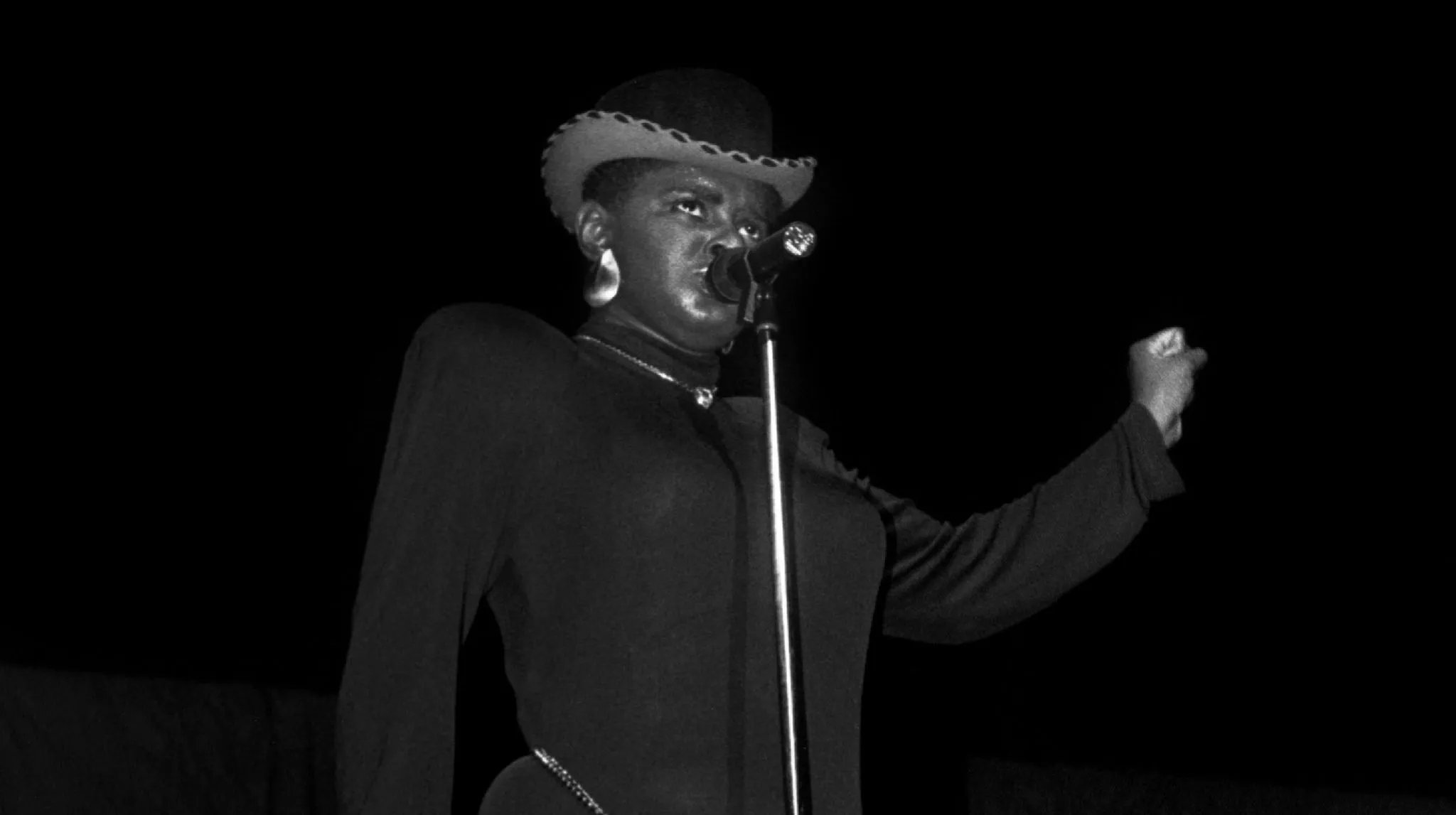 Singer Jane Eugene of Loose Ends performs at the Riverside Theatre in Milwaukee, Wisconsin in November 1988.
