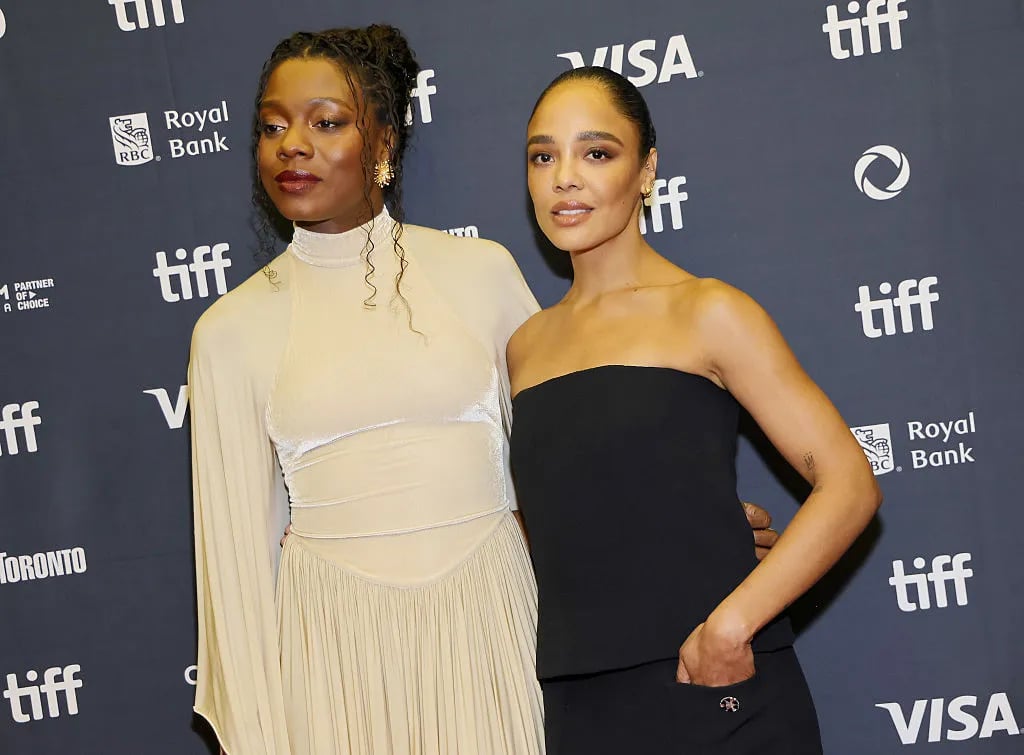 Nia DaCosta and Tessa Thompson attend the premiere of "Hedda" during the 2025 Toronto International Film Festival at Princess of Wales Theatre on September 07, 2025 in Toronto, Ontario.