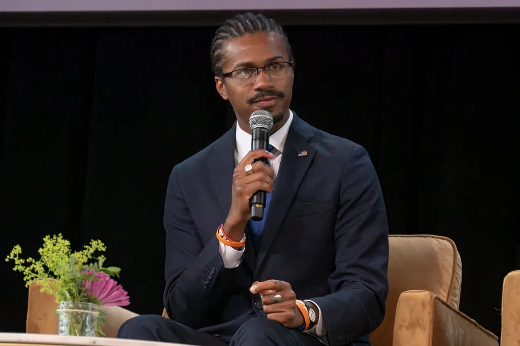 NASHVILLE, TENNESSEE - MAY 17: Justin J. Pearson speaks onstage during the ShowUp Action Summit at Riverside Revival Nashville on May 17, 2024 in Nashville, Tennessee.