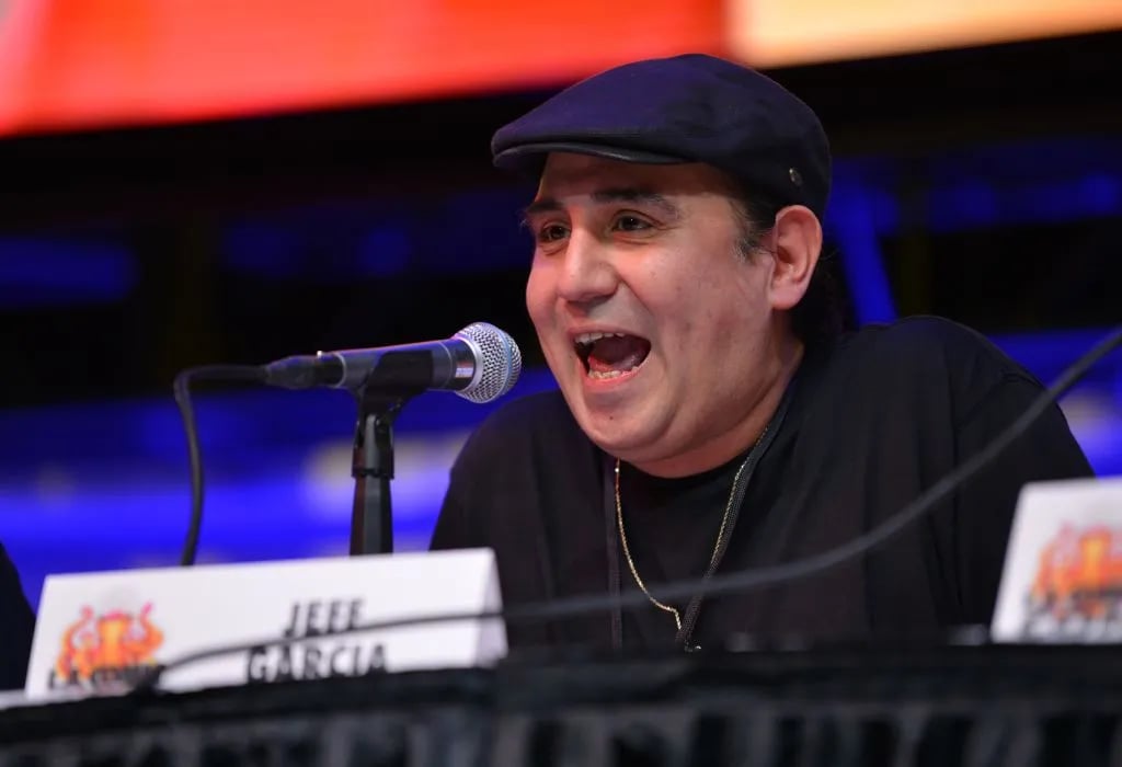 LOS ANGELES, CALIFORNIA - DECEMBER 03: Jeff Garcia speaks at the Jimmy Neutron 20th Anniversary Reunion & Live Script Reading during 2022 Los Angeles Comic Con at Los Angeles Convention Center on December 03, 2022 in Los Angeles, California.