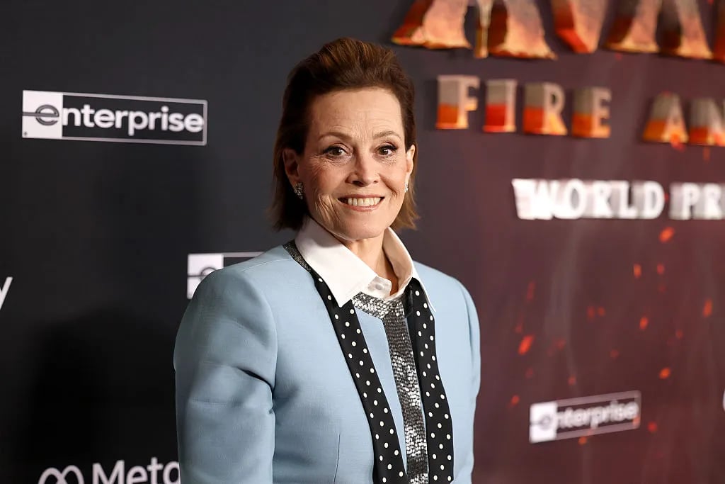 HOLLYWOOD, CALIFORNIA - DECEMBER 01: Sigourney Weaver attends the world premiere of 20th Century Studios "Avatar: Fire and Ash" at The Dolby Theatre in Hollywood, California on December 01, 2025.
