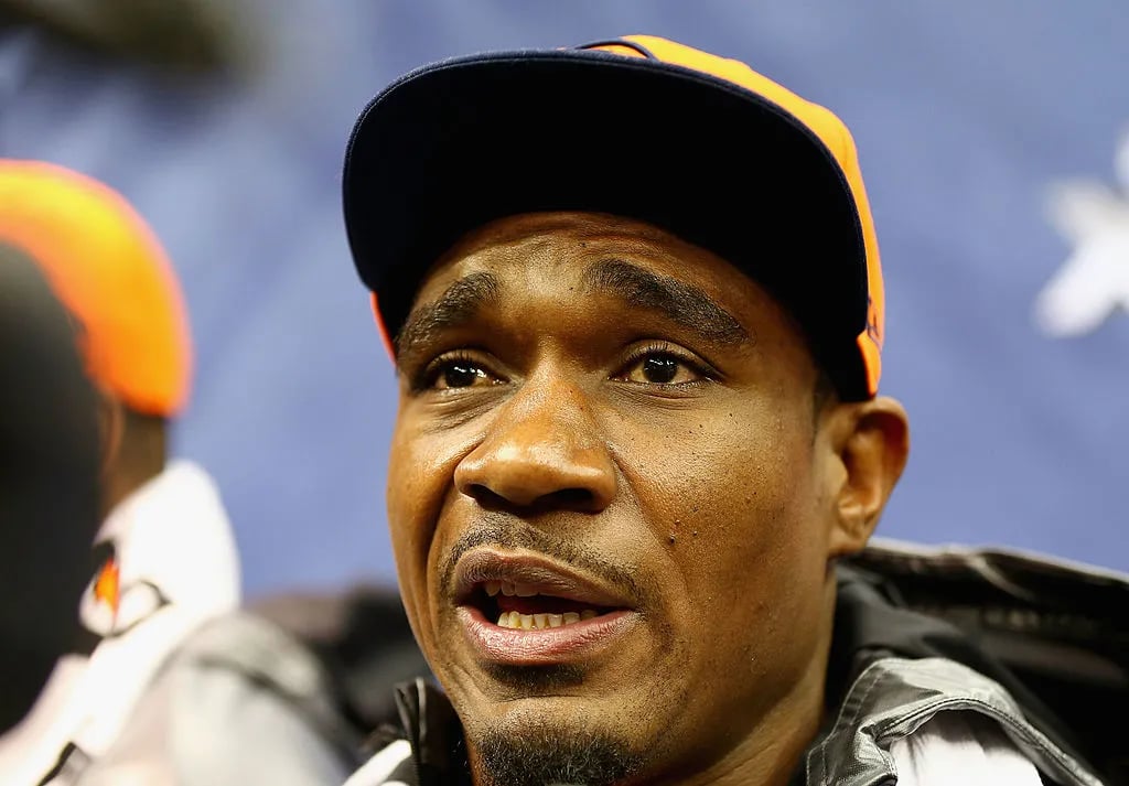 Cornerback Quentin Jammer talking to media in 2014