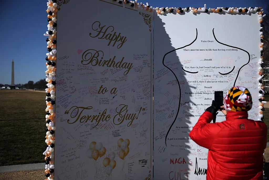 Trump's Alleged Birthday Card To Jeffrey Epstein Erected On The National Mall, And It's 10-Foot-Tall