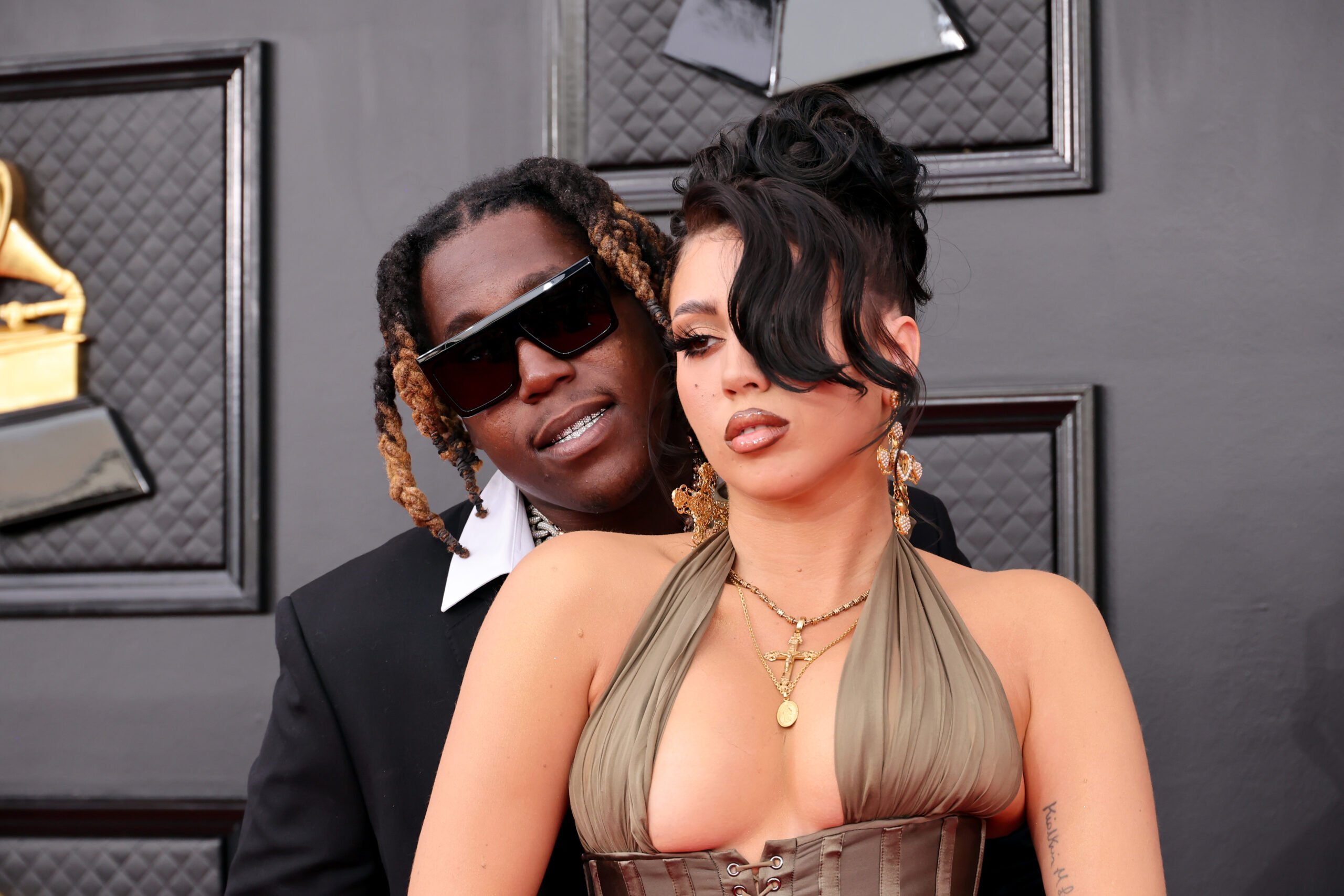Don Toliver and Kali Uchis attend the 64th Annual GRAMMY Awards