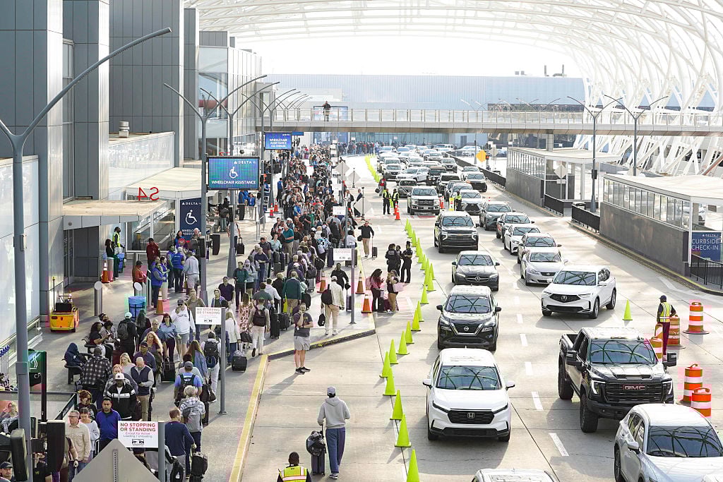 Long lines outside Atlanta Hartsfield-Jackson International Airport as hundreds of TSA agents quit or work without pay during a partial government shutdown