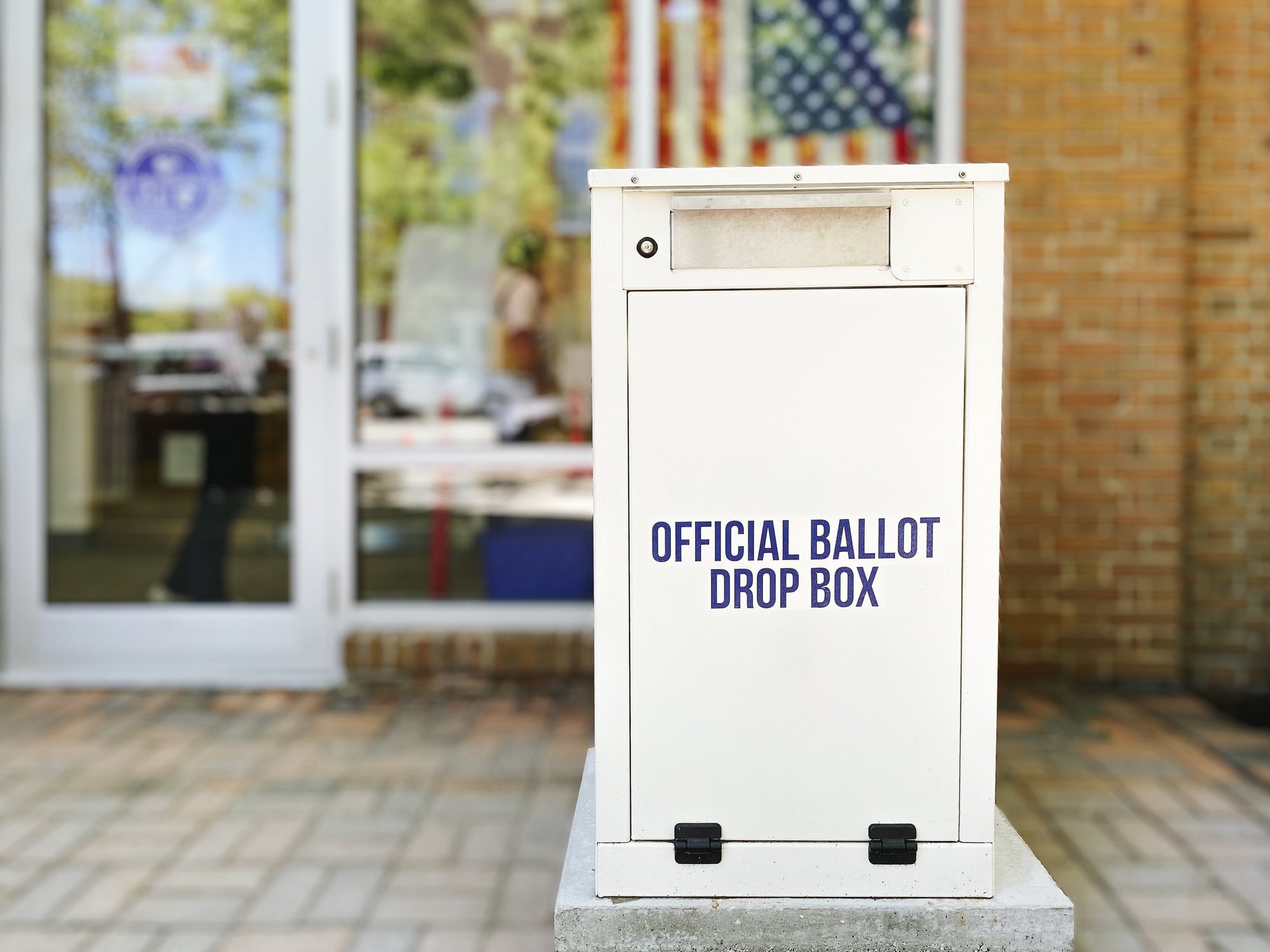 Close-up of ballot drop box outside of polling place