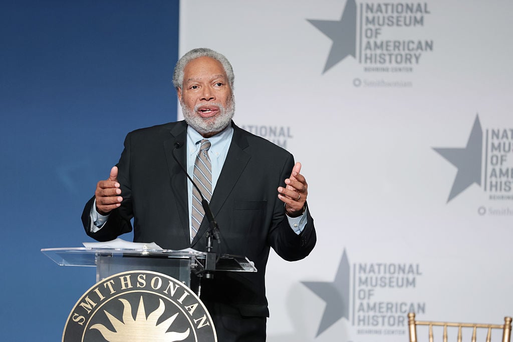WASHINGTON, DC - FEBRUARY 20: Secretary of the Smithsonian Institution Lonnie Bunch speaks during an event at the Smithsonian National Museum of American History on February 20, 2026 in Washington, DC. Mrs. Trump donated her second inaugural dress to the museum, which was designed by fashion designer Herve Pierre, who also designed her first inauguration dress.
