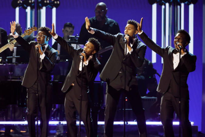 Sons Of Boyz II Men's Wanya Morris Perform At Grammys For Motown Medley With Stevie Wonder And Smokey Robinson
