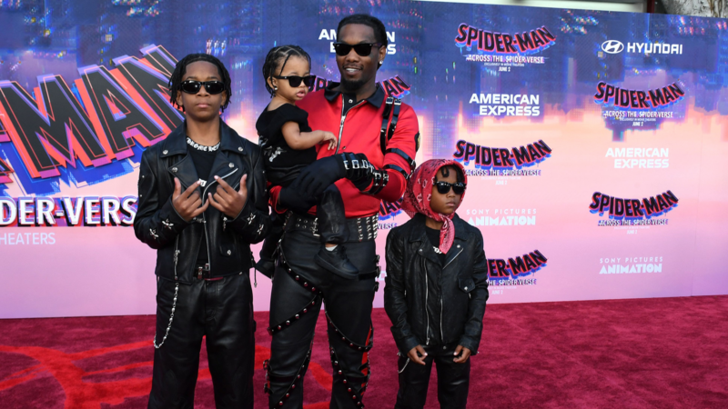 Offset And 3 Sons Rock Matching Leather Fits At 'Spider-Man: Across The Spider-Verse' Premiere