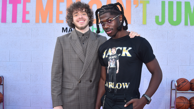 Lil Nas X Shows Big Support Wearing Jack Harlow T-Shirt To 'White Men Can't Jump' Premiere