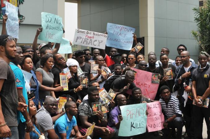 Nigerian actors and producers protesting against piracy in Lagos