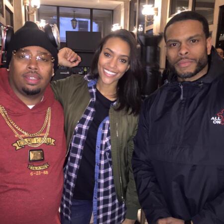 Producer LT Hutton, cast member Annie Ilonzeh, and Director Benny Boom on set of "All Eyez on Me"