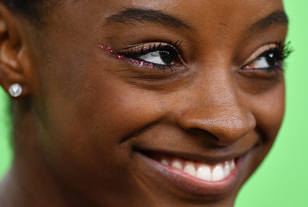 Simone Biles fashion pictured: Simone Biles glitter eyeliner