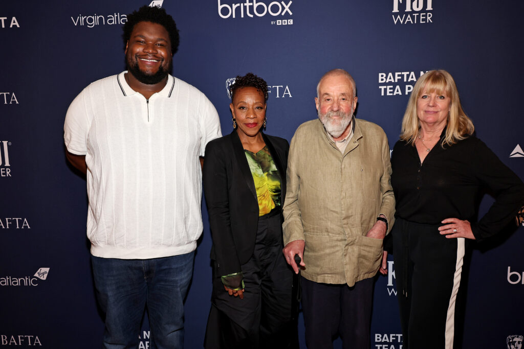 NEW YORK, NEW YORK - OCTOBER 06: (L-R) Tuwaine Barrett, Marianne Jean-Baptiste, Mike Leigh, and Georgina Lowe attend The 2024 BAFTA NYC Tea Party presented by Delta Air Lines, Virgin Atlantic, and FIJI Water Sponsored By Britbox, Heineken, Taittinger and The Pierre at The Pierre Hotel on October 06, 2024 in New York City.