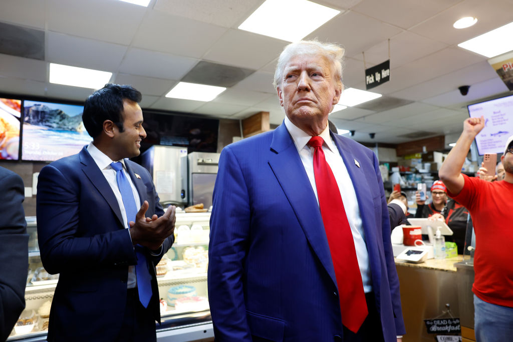 Republican presidential nominee, former U.S. President Donald Trump visits Havana Express Cuban Kitchen and Bakery on October 24, 2024 in Las Vegas, Nevada. Trump was joined by Sen. Marco Rubio (R-FL) and Vivek Ramaswamy. With 12 days until Election Day, Trump is spending the next couple days on the West Coast to appeal to voters.