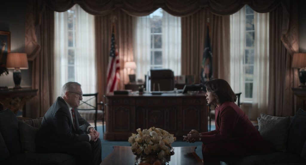 Robert De Niro as George Mullen and Angela Bassett as President Mitchell in Episode 101 of Zero Day. 