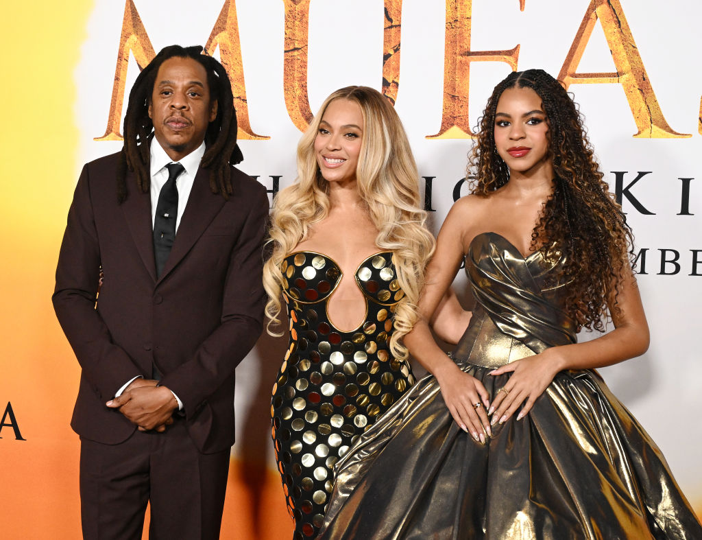 Jay-Z, Beyoncé, Blue Ivy Carter at the "Mufasa: The Lion King" premiere at Dolby Theatre on December 09, 2024 in Los Angeles, California. 