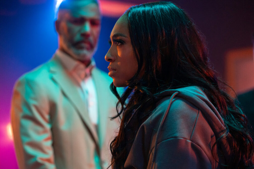 Beauty in Black. (L to R) Ricco Ross as Horace, Taylor Polidore Williams as Kimmie in episode 115 of Beauty in Black. Cr. Calvin Ashford/Netflix © 2024