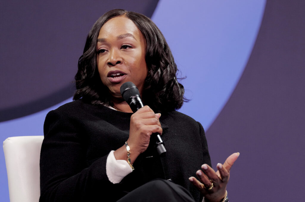 Shonda Rhimes participates in the session "Leaders Stage: Creating Stories For a Better Tomorrow" onstage during Day 2 of the Clinton Global Initiative 2024 Annual Meeting.
