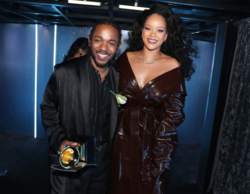 Kendrick Lamar Halftime Show pictured: Kendrick Lamar and Rihanna