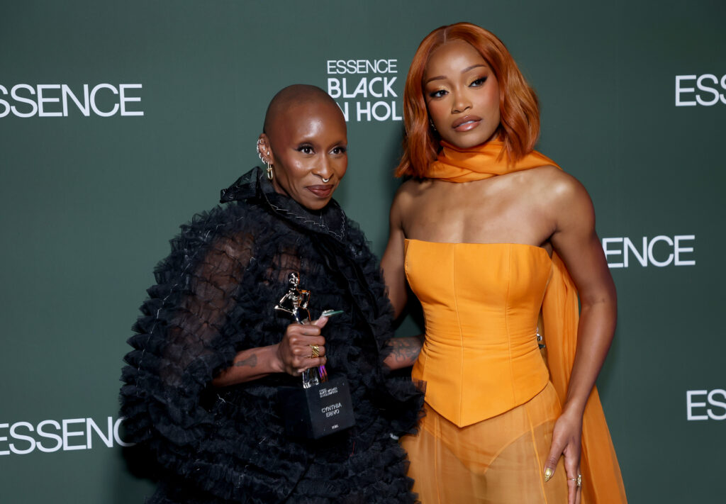 LOS ANGELES, CALIFORNIA - FEBRUARY 27: (L-R) Honoree Cynthia Erivo and Keke Palmer pose backstage during the 2025 ESSENCE Black Women In Hollywood Awards at Fairmont Century Plaza on February 27, 2025 in Los Angeles, California.  (Photo by Robin L Marshall/Getty Images for ESSENCE)