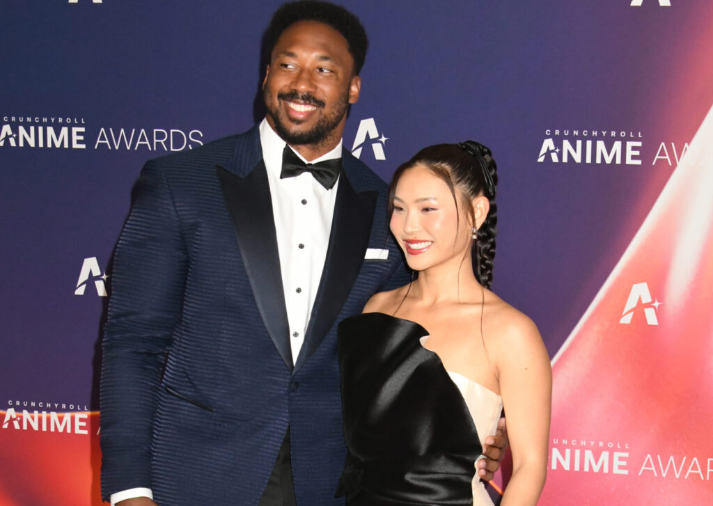 NFL Player Myles Garrett and Snowboarder Chloe Kim attend the photocall for Crunchyroll Amine Awards 2025 Red Carpet at Grand Prince Hotel Takanawa on May 25, 2025 in Tokyo, Japan.