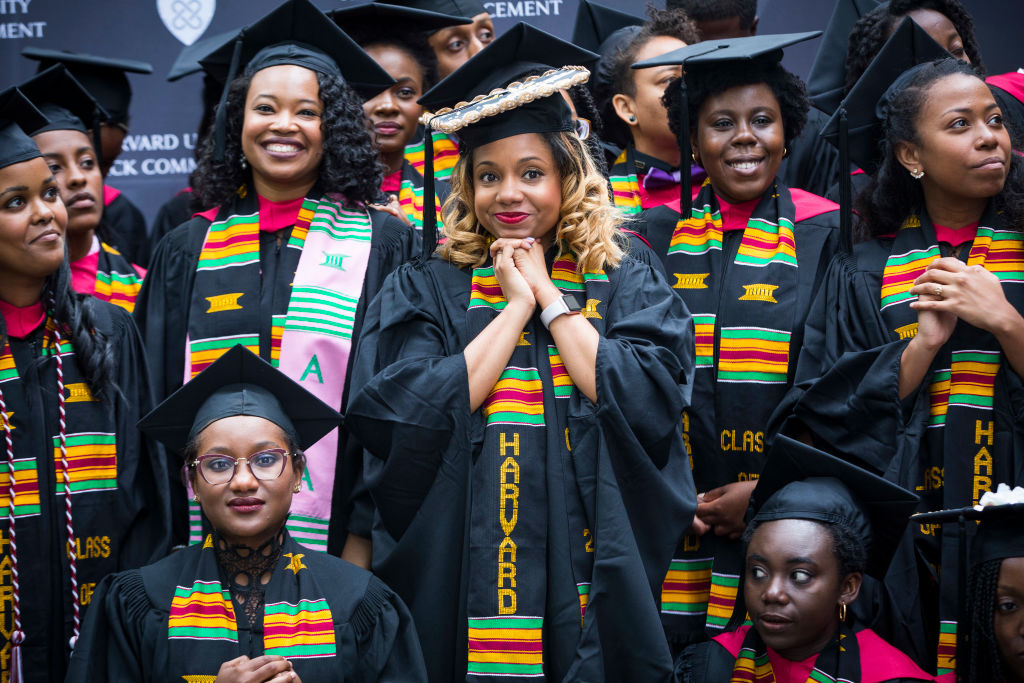 CAMBRIDGE, MA - MAY 23: Graduates listen to the master of ceremony as they take part in the Black Commencement at Harvard University in Cambridge, MA on May 23, 2017. 170 students attended the university-wide ceremony for black students at Harvard, designed to celebrate their unique struggles and achievements at the elite institution that has been grappling with its historical ties to slavery