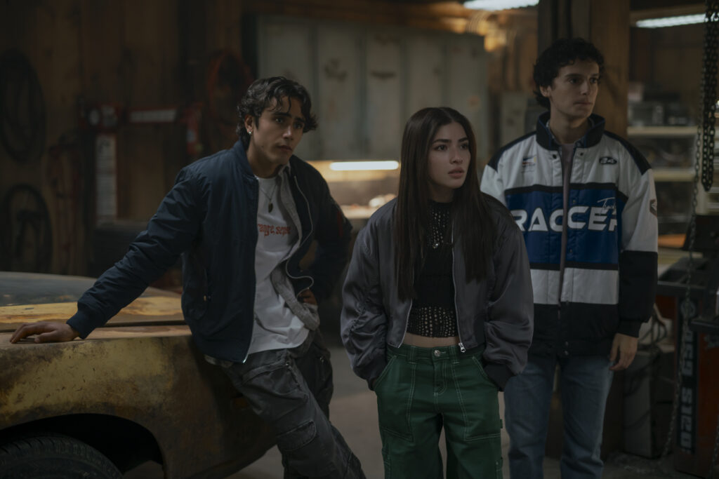 Zac (Michael Cimino), Caitlyn (Melissa Collazo) and Marcel (Nicolas Cantu) in MOTORHEADS Photo Credit: Keri Anderson/Prime Video © Amazon Content Service LLC