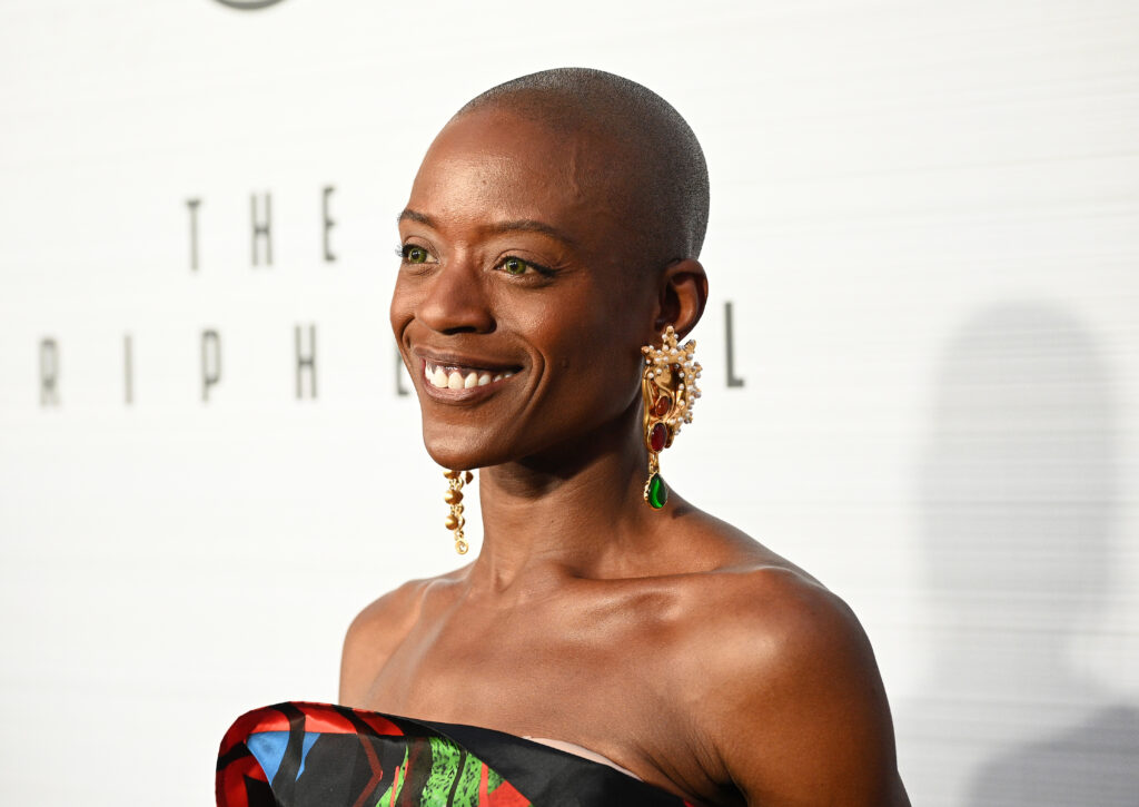 T'Nia Miller at the red carpet event for season one of the new Prime Video series The Peripheral held at Ace Hotel Downtown Los Angeles on October 11, 2022 in Los Angeles, California.