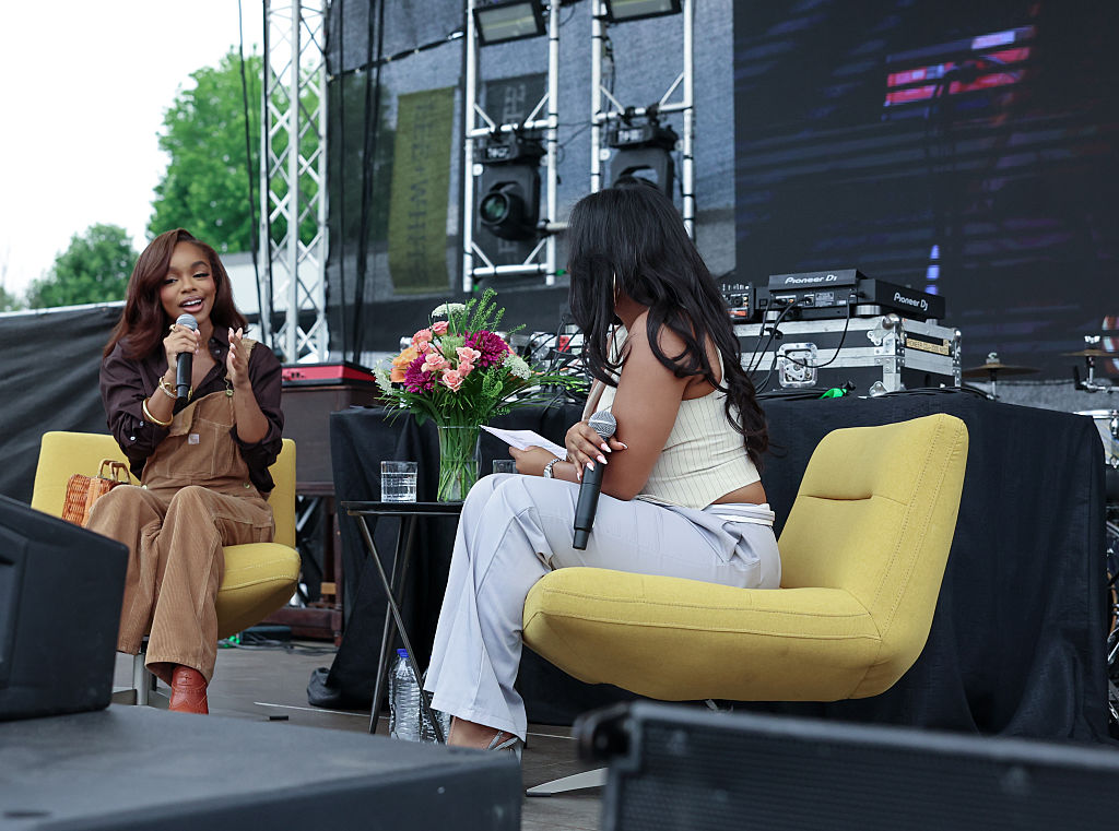 ATLANTA, GEORGIA - JUNE 01: Marsai Martin and Paige Shari speak on stage at 2025 Blavity Fest at Lee + White on June 1, 2025 in Atlanta, Georgia.