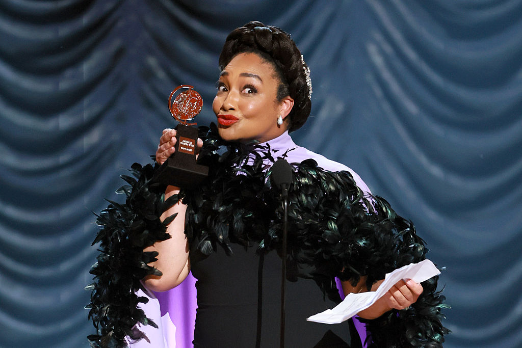 NEW YORK, NEW YORK - JUNE 08: Natalie Venetia Belcon accepts the Best Performance by an Actress in a Featured Role in a Musical award for "Buena Vista Social Club" onstage during The 78th Annual Tony Awards at Radio City Music Hall on June 08, 2025 in New York City.