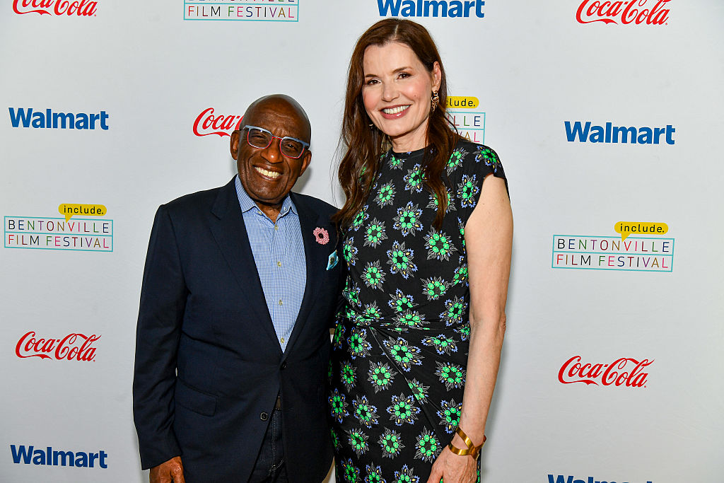 BENTONVILLE, ARKANSAS - JUNE 16: Al Roker and Geena Davis arrive at the opening reception of the 11th Annual Bentonville Film Festival at Blake Street House on June 16, 2025 in Bentonville, Arkansas