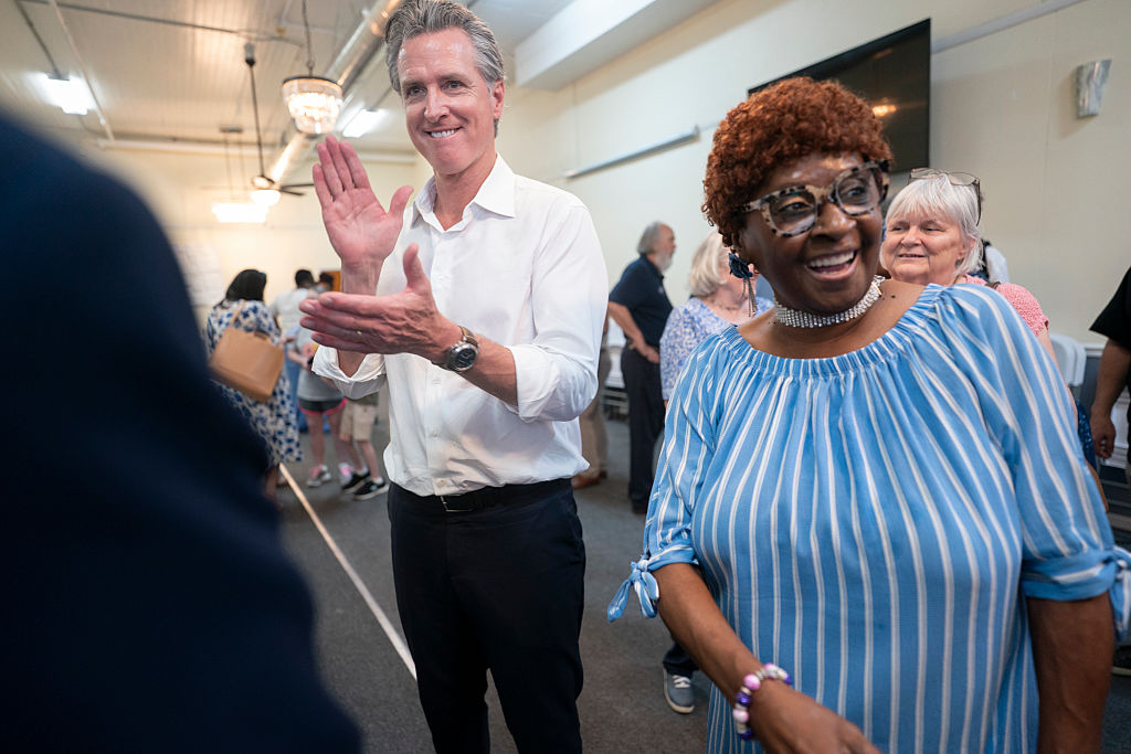 BENNETTSVILLE, SOUTH CAROLINA - JULY 8: California Gov. Gavin Newsom greets attendees at Bella's Simple Occasions event space on July 8, 2025 in Bennettsville, South Carolina. The governor is on the first of a two-day tour of rural counties in South Carolina, hosted by the state Democratic Party.