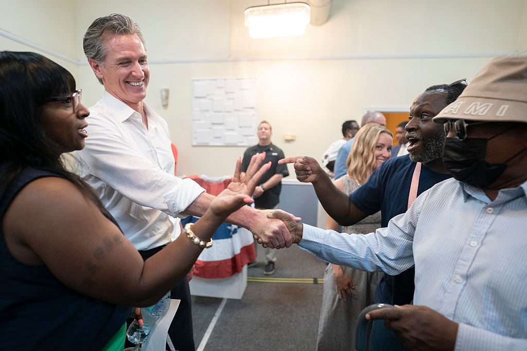 BENNETTSVILLE, SOUTH CAROLINA - JULY 8: California Gov. Gavin Newsom greets attendees at Bella's Simple Occasions event space on July 8, 2025 in Bennettsville, South Carolina. The governor is on the first of a two-day tour of rural counties in South Carolina, hosted by the state Democratic Party.