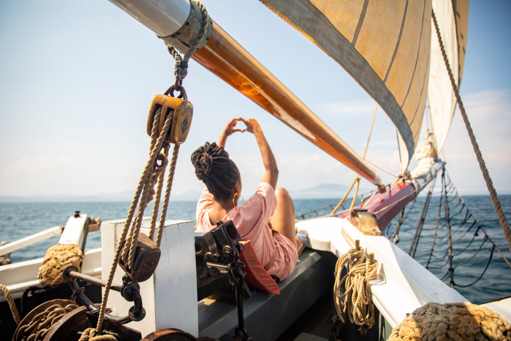 Brenda Alexander aboard the Lewis R. French sailing throughout Maine